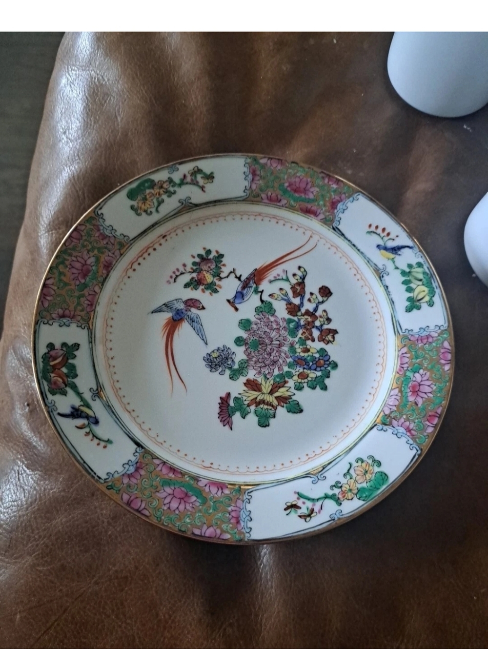 Old Chinese Porcelain Painting Plate, Hand Painted Birds & Flowers X4 Lunch